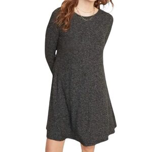 Alya Soft Stretchy A Line Flowy Fit Long Sleeve Knit Mini Dress Grey